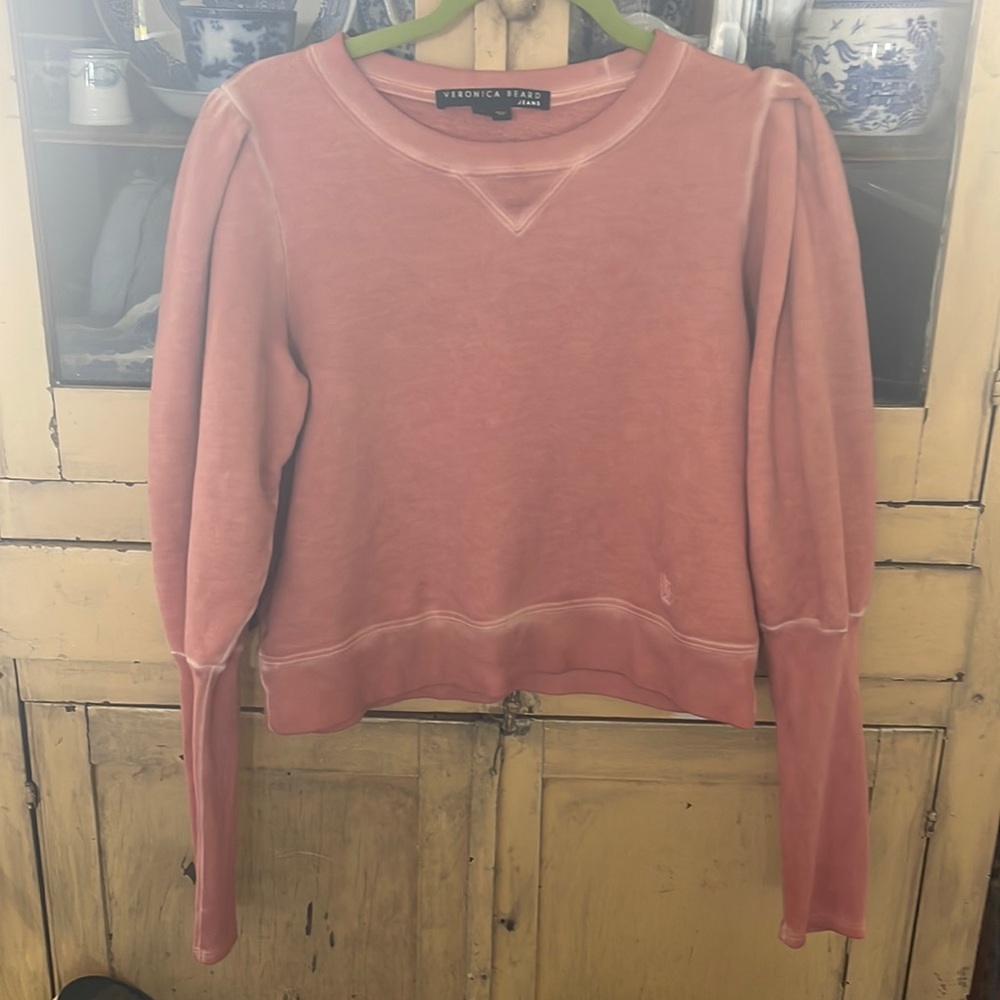 Veronica Beard Analeigh Puff Sleeve Sweatshirt Pink Sz S